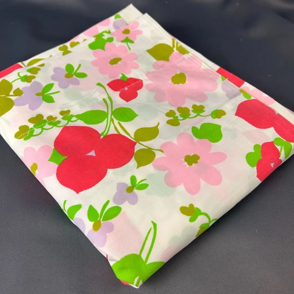 Vintage Pennprest Penneys Percale Pink Red Floral Full Flat Bed Sheet 81x104
